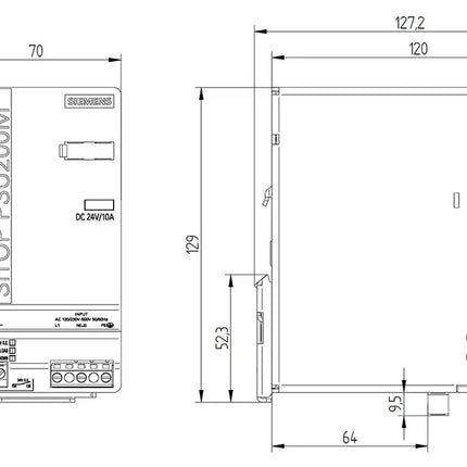 6EP13343BA108AB0 | Siemens Sitop PSU200M 24 V/10 A. Varnished PCB